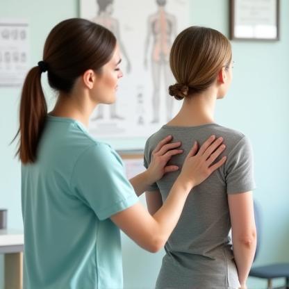 Therapist evaluating client's posture